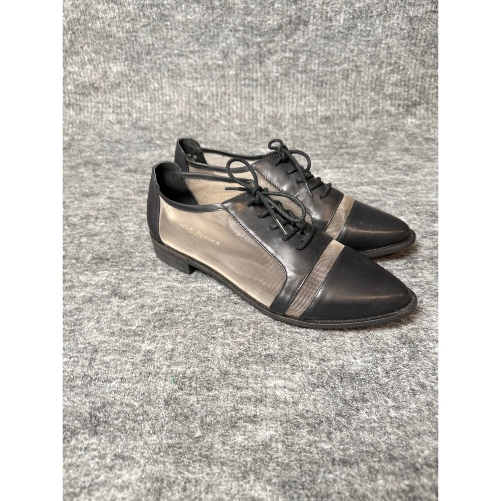 Kelsi Dagger Brooklyn Black Leather Mesh Lace Up Oxford Pointed Toe Flats 8